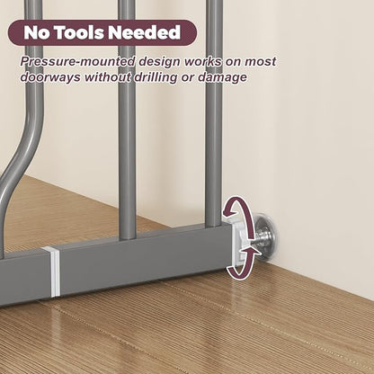 29"-40" Baby Gate for Stairs, Auto Close Stroller Friendly Dog Gate Indoor for Doorways, Pressure Mounted Baby Gate, Easy Walk Through Gate for Children & Pets, Grey