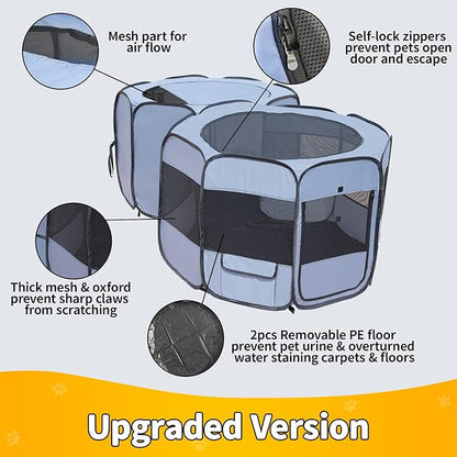 EighteenTek XLarge 2-in-1 Pop up Dog Playpen, Assembly-Free, with Leakproof Pet Pee Pads,Portable Foldable Cat Tent Enclosure Indoor Outdoors Puppy Kittens Small Animals Crates (M, 72" Lx36 Wx24 H)