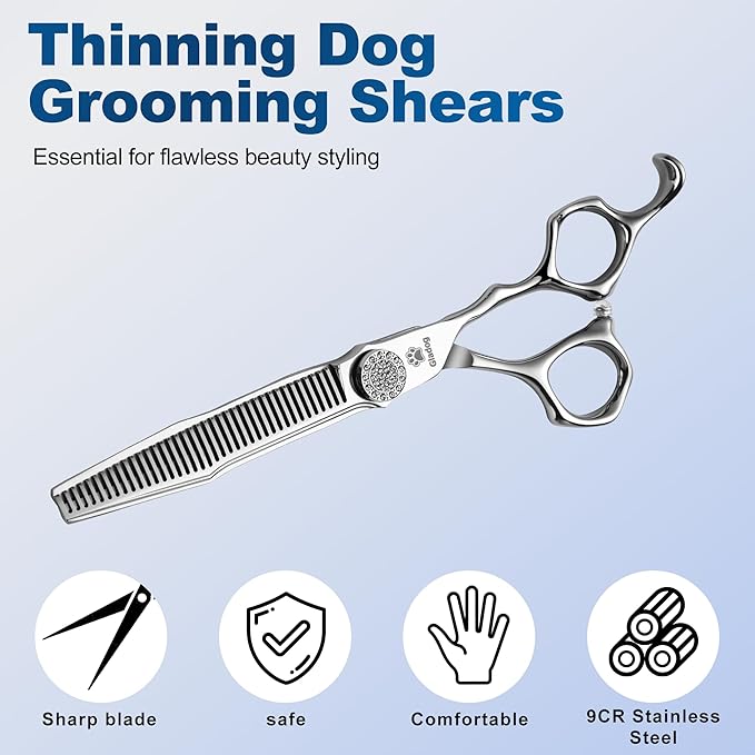 GLADOG 6.5" 9CR Thinning Shears for Dogs - Professional Dog Thinning Scissors with Luxurious Diamond Pivot Nut, Ideal Dog Grooming Scissors for Reducing Bulk, Dog Shears，Dogs Scissor for Grooming