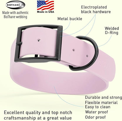 Dogline Biothane Waterproof Dog Collar Strong Coated Nylon Webbing with Black Hardware Odor- Proof for Easy Care Easy to Clean High Performance Fits Small Medium or Large Dogs, Pastel Purple