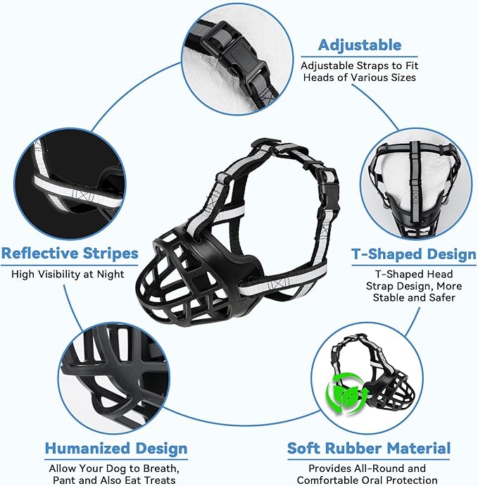 Dog Muzzle for Large Dogs, Breathable Basket Muzzles for Small, Medium and X-Large Aggressive Dog, Allows Panting Drinking, Suitable for Grooming Trimming Training (4, Blacks)