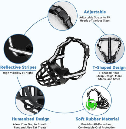 Dog Muzzle for Large Dogs, Breathable Basket Muzzles for Small, Medium and X-Large Aggressive Dog, Allows Panting Drinking, Suitable for Grooming Trimming Training (3, Blacks)