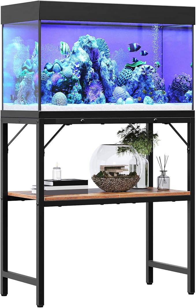 20 Gallon Fish Tank Stand, Aquarium Stand with 2-Tier Storage Shelves, Heavy Duty Breeder Turtle Terrarium Stand Rack for Home Office, 24.0" L x 11.8" W x 24.4" H, Rustic Brown FTHR2001