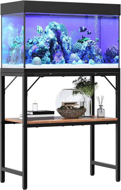 20 Gallon Fish Tank Stand, Aquarium Stand with 2-Tier Storage Shelves, Heavy Duty Breeder Turtle Terrarium Stand Rack for Home Office, 24.0" L x 11.8" W x 24.4" H, Rustic Brown FTHR2001