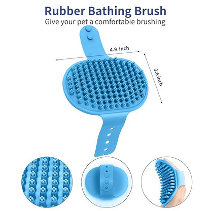 5 in 1 Dog Grooming Kit - Self-Cleaning Slicker Brush for Shedding Short Long Haired Dogs & Cats, Includes Pet Comb, Flea Comb, Bath Brush, Undercoat Rake - Complete Fur Care Set - Blue