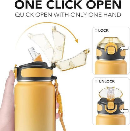 Enerbone 32 oz Insulated Water Bottle, Stainless Steel Bottle with Carrying Strap, Double-Wall Vacuum Insulation Design, Leakproof Sports Bottle with Straw, Keep Drinks Cold or Hot for Hours