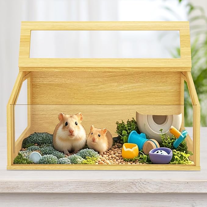 32" Wooden Hamster Cage, Chewproof Gerbil Cages and Habitats, Openable Top Roof Window with Silencing Pad, Guinea Pig Cage for Small Animals, Dwarf and Syrian Hamster, 32 x 16 x 16 Inches