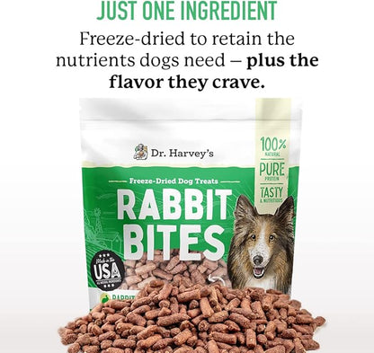 Dr. Harvey's Rabbit Bites Freeze-Dried Raw Dog Treats, Single Ingredient, All-Natural Rabbit Meat Protein for Dogs, Allergen-Free, 7 Ounces (1 Pack)