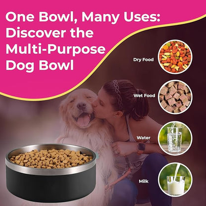 64 oz White Dog Bowl for Medium and Large Dogs, Non Slip Double Wall Vacuum Insulated Stainless Steel Dog Bowl That Keeps Water Cool (64 oz, White)