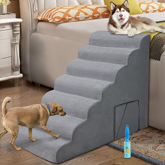 Dog Stairs & Steps for High Beds 30-36 inches High Tall, LitaiL 33inch 7 Steps Pet Stairs/Steps for High Beds Small Large Dogs, Non-Slip Dog Ramps/Ladder for Old Dogs/Cats