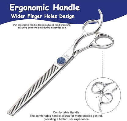 7.5'' Dog Grooming Scissors CNC 440C Blades Sharp and Durable Polished Thinning Dog Shears with Blue Diamond Adustable Screws Easy to Use for Groomer and Home User
