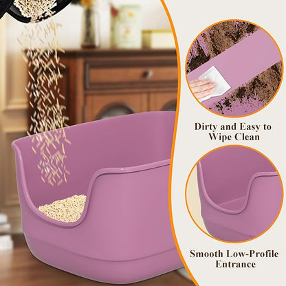 Gefryco Large Cat Litter Box with High Sided 24.6"x18.3"x12.2" - Jumbo Extra Large Open Anti - Splashing High Wall for Multiple Cats (Pink)