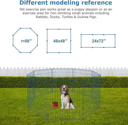 30 Tall Dog Blue Playpen Crate Fence Pet Kennel Play Pen Exercise Cage -8 Panel