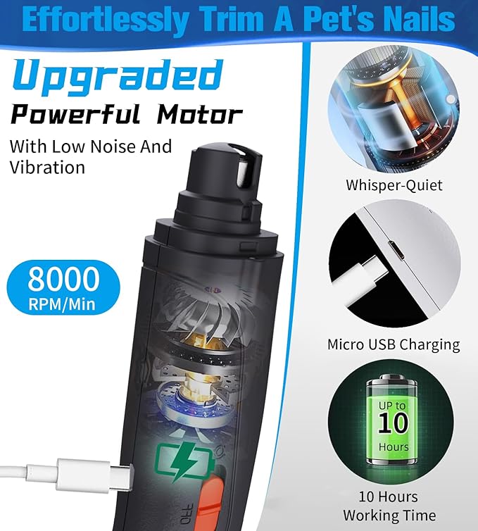 2 in 1 Dog Nail Clippers & Cat Nail Clippers Trimmers for Large Medium Small Dogs Cats Claw Trimmer Quick Sensor and Safety Guard USB Rechargeable Dogs Nail Trimmer with Catcher & 2 LED Lights