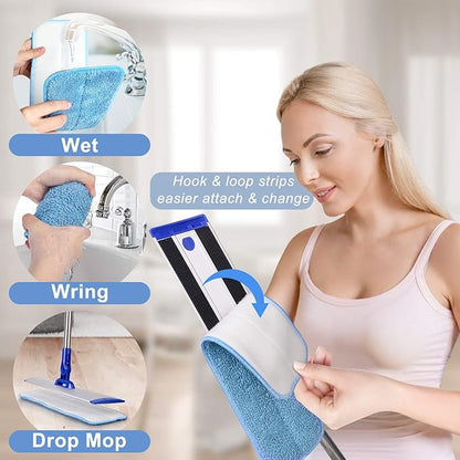 18" Professional Microfiber Mop Floor Cleaning System, Flat Mop with Stainless Steel Handle, 4 Reusable Washable Mop Pads, Wet and Dust Mopping for Hardwood, Vinyl, Laminate, Tile Cleaning