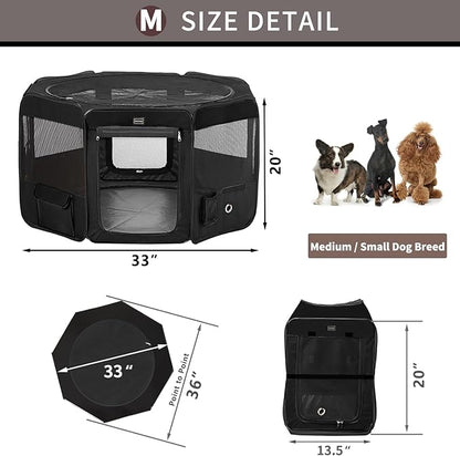 DONORO Dog Playpen Portable Pet Play Pens for Small Dog/Cat/Rabbit/Chicks, Cat Playpen Indoor/Outdoor with Carring Case, Removable Zipper Top and Bottom (Black, Medium (36"x36"x20"), 8)