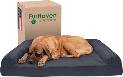 Furhaven Cooling Gel Dog Bed for Large Dogs w/ Removable Bolsters & Washable Cover, For Dogs Up to 125 lbs - Quilted Sofa - Iron Gray, Jumbo Plus/XXL
