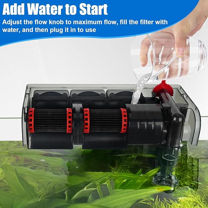 AQQA Aquarium Filter 20-50 Gallon Fish Tank Filters with Double Waterfall, Hang on Back Aquarium Filter with Bio-Wheel Power, Adjustable Flow, Quiet Efficient and Silent Operation (10W 125 GPH)