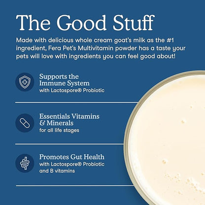 Fera Pets Goat Milk Topper - Multivitamin for Dogs & Cats with Probiotics - Supports Overall Health, Gut Health, and Immune System - for Picky Eaters - 60 TSP