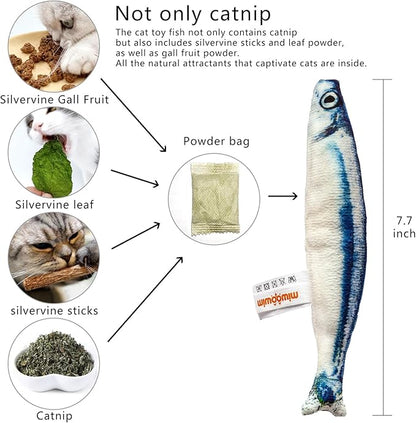 6 PCS Cat Fish Toy Soft and Durable,Cat nip Toy with Catnip Inside, Kicker Toys for Indoor Kitten Exercise,Kitty Teething Chew Toy (6 Sauries)
