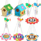 Fennoral 12 Pack Bird House Craft Kit for Kids Make You Own Bird Wind Chime Kit DIY Build and Paint Wooden Birdhouses Bird Feeder Art and Craft for Spring Yard Garden Outdoor Decoration