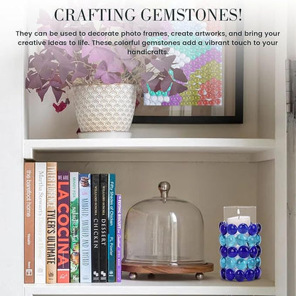 FUTUREPLUSX 0.97 pounds, Flat Glass Marbles, Blue Mixed Gemstone Vase Fillers Beads Decorative Glass Pebbles Floral Fish Tank Rocks for Vases Table Scatter Aquarium Decor