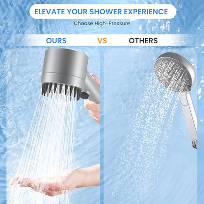 Filtered Shower Head with Handheld, High Pressure Water Flow and Multiple Spray Modes Shower Head with Filter, Power Wash for Hard Water, Showerhead with ON/OFF Switch for Pets Bath (Silver)