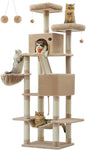 Feandrea Cat Tree, 81.1-Inch Large Cat Tower with 13 Scratching Posts, 2 Perches, 2 Caves, Basket, Hammock, Pompoms, Multi-Level Plush Cat Condo for Indoor Cats, Camel Brown UPCT190K01