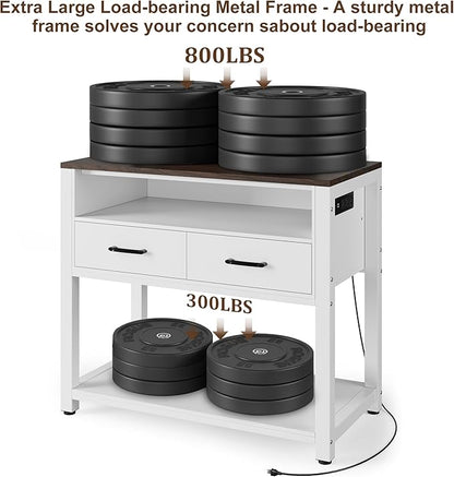 40-49 Gallon Fish Tank Stand with Two Storage Drawers, Heavy Duty Aquarium Stand with Waterproof Mat, Sturdy Metal Frame, 800 LBS Capacity Storage Cabinet, White