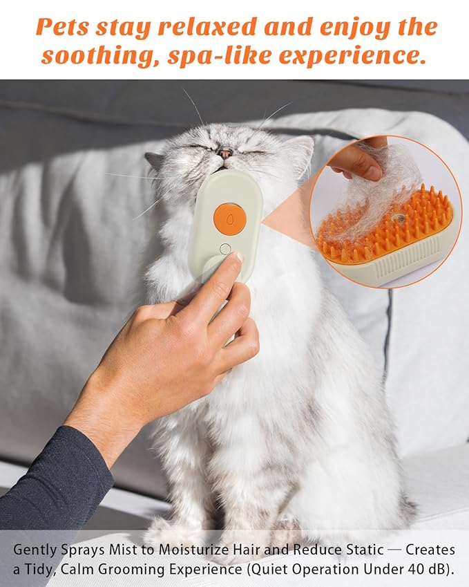 6 in 1 Cat Steam Brush for Shedding, Portable Anti-Static Grooming Comb for Cats & Dogs, Steam Misting Water Brush, Self-Cleaning Pet Hair Remover, Indoor Cat Spray Brushes for Cats & Dogs