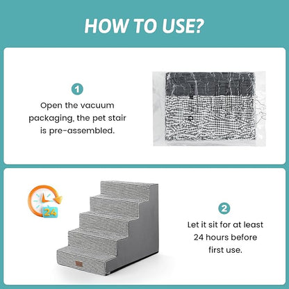 Dog Stairs for Small Dogs, 5 Tier Wider Pet Stairs for High Beds, 23.6" H Non-Slip Dog Steps for Old Cats, Puppies, Small Medium Dogs, 29.5x19.7x23.6 inch, White Black