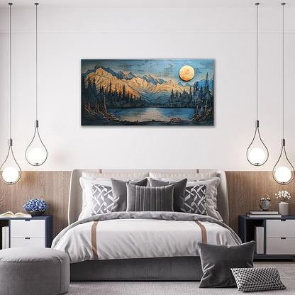Extra Large Wall Art Mountain Forest Canvas Living Room Cabin Country Pictures Framed Prints Oversize Wall Decor Big Painting Artwork for Bedroom Dining Office Home 60"x30"