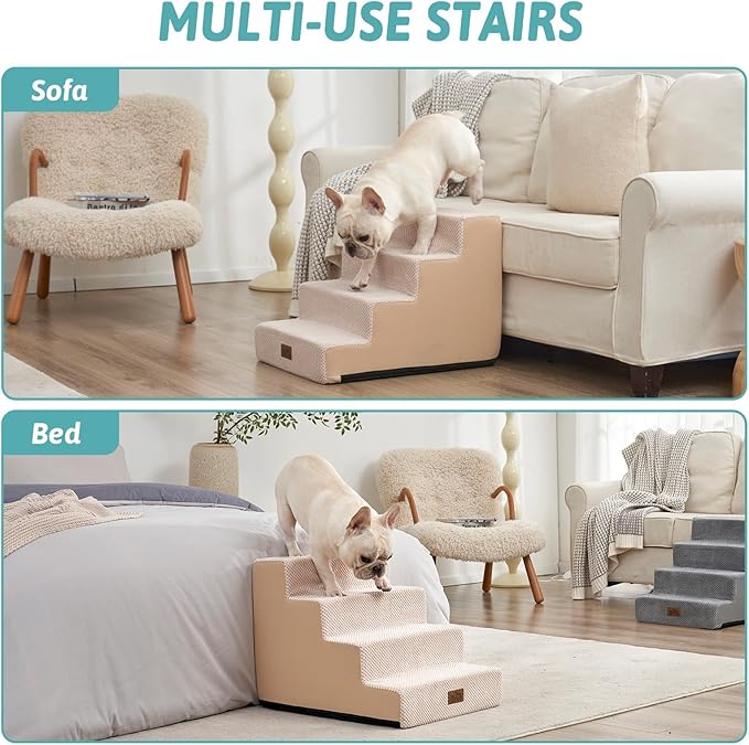 Dog Stairs for Small Dogs, 4 Tier Wider Pet Stairs for Couch and Beds, 17.7" H Non-Slip Dog Steps for Old Cats, Puppy, Small Medium Dogs, 17.7x23.6x17.7 inch, Beige