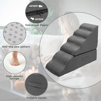 Dog Steps for High Beds 30-32" H - 6-Step Dog Stairs for Small Dogs, 33D Foam Pet Steps for High Bed with Non-Slip Bottom and Washable Cover, Dogs Ramp for Bed Indoor, Dark Grey