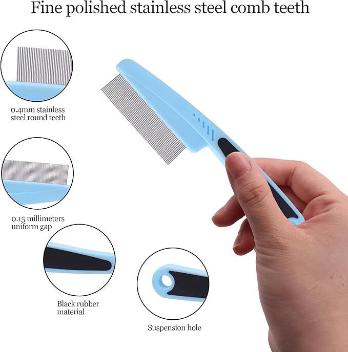 Electrostatic Pet Hair Remover Glove, Reusable Pet Hair Removal Glove for Dog & Cat Grooming, Double Sided Static Pet Hair Fur Remover Tool Mitt Gloves (2PCS) (1 Gloves+1 flea Comb)