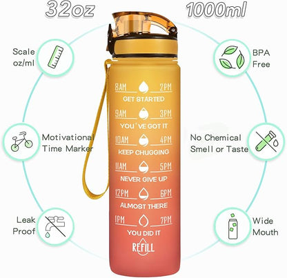 Enerbone Water Bottle, Leakproof BPA & Toxic Free, Motivational Water Bottle with Times to Drink and Straw, Fitness Sports Water Bottle with Strap for Office, Gym, Outdoor Sports