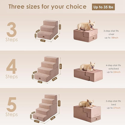 EHEYCIGA Dog Stairs for Small Dogs 13.5" H, 3-Step Dog Steps for Couch Sofa and Chair, Pet Steps for Medium Cats, Non-Slip Balanced Pet Ramp Indoor, Pink