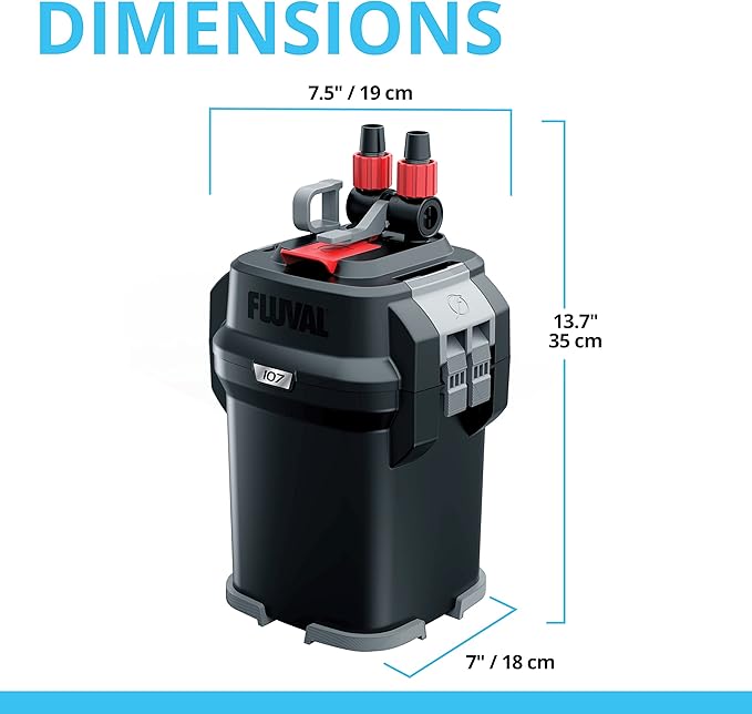 Fluval 107 Perfomance Canister Filter - for Aquariums Up to 30 Gallons - Aquarium Canister Filter