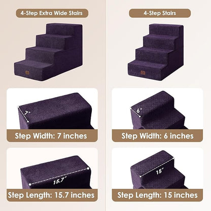 EHEYCIGA Dog Stairs for Bed 20" H, 4-Step Extra Wide Dog Steps for High Bed, Pet Steps for Small Dogs and Cats, Non-Slip Balanced Pet Ramp Indoor, Purple
