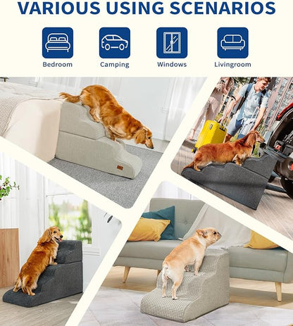 Dog Step for Bed, Dog Stair 3-Step 35D Pet Stair 15.7" H for High Bed or Sofa Non-Slip Balanced Pet Step Indoor, Grey