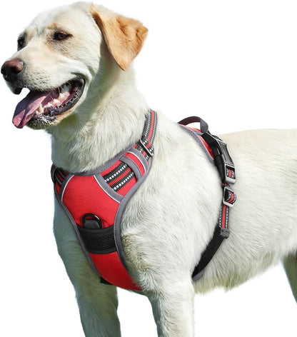 Eagloo Dog Harness for Large Dogs, No Pull Service Vest with Reflective Strips and Control Handle, Adjustable and Comfortable for Easy Walking, No Choke Pet Harness with 2 Metal Rings, Red, L