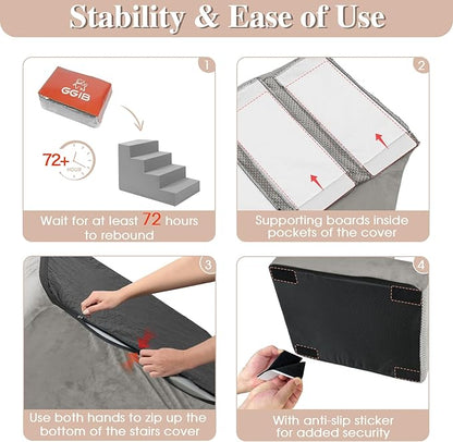 GGIB Dog Stairs for Small Dogs Cats Non-Slip Dog Steps for High Bed Pet Stairs for Sofa Couch Pet Ramp Pet Steps with Removable Washable Cover, Light Grey, 22" H, 5-Step