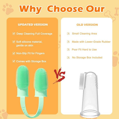 Dog Toothbrush, Dogs Tooth Brushing Kit, Cat Tooth Brush for Small to Large Dogs & Puppies, 2Pack Double Finger Toothbrush for Dog Teeth 360 Cleaning & Dental Care
