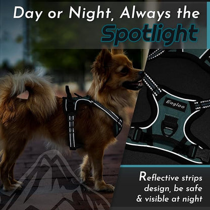 Eagloo Small Dog Harness No Pull, Service Vest with Reflective Strips and Control Handle, Adjustable and Comfortable for Walking, No Choke Pet Harness with 2 Metal Rings, Dark Green, XS