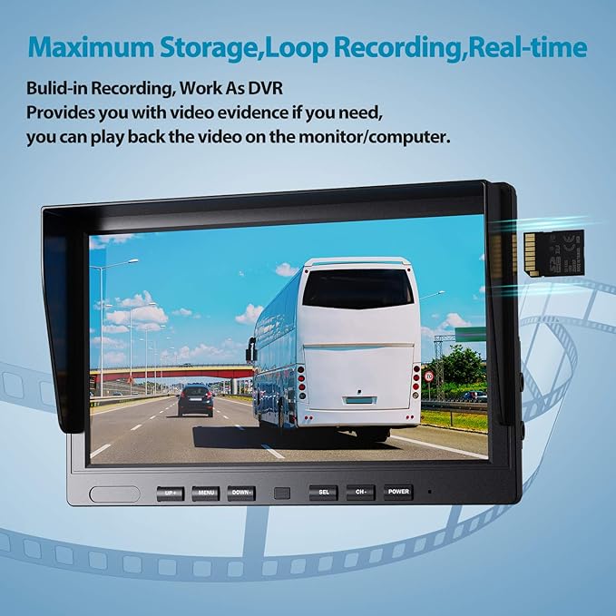 Fookoo Ⅱ 10" 1080P Wired Backup Camera System,10-inch HD Dual Split Screen Monitor with Recording IP69 Waterproof Rear View Camera Parking Lines Supports Up to 2 Cameras for Truck/Trailer/RV(DY101)
