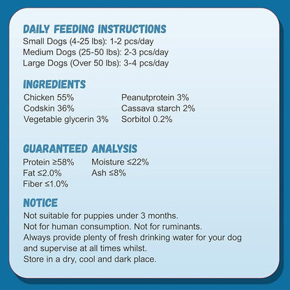 Dog Treats Chicken Wrapped Cod Fish Skin Sticks, Healthy High Protein Omega3 Cod Twist Dog Chews Real Chicken Wrap Teeth Cleaning for Large Medium Small Breeds, 10.6 oz