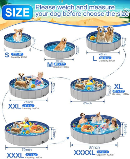 Dog Pool for Large Dogs,Foldable Plastic Pool for Dogs Slip-Resistant (XL - 87'' x 16'')