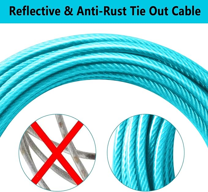 Dog Tie Out Cable 50FT-500Lbs,Heavy Duty Dog Leads Line for Yard with Swivel Hook,Medium Large Dogs Leash&Chains for Outside,Rust Chew Proof Dogs Run Cable for Outdoor Camping(Teal, 50FT)