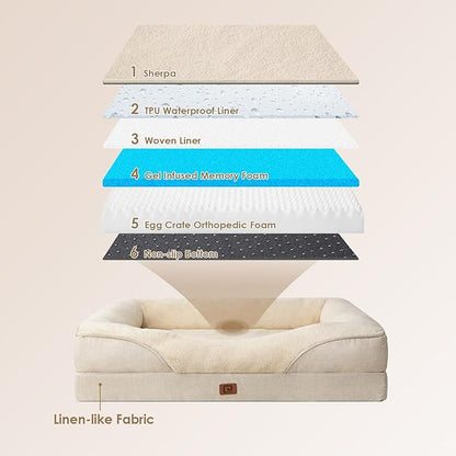EHEYCIGA Memory Foam Dog Bed for Medium Size, Orthopedic Dog Sofa with Sides and Waterproof Liner, Washable Bolster Pet Bed Couch with Removable Cover, 30x20x6.5 Inch, Beige