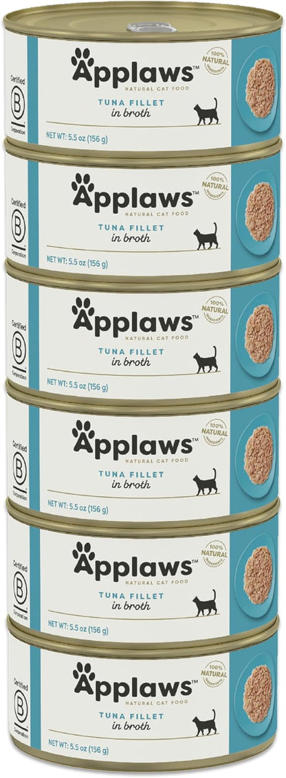 Applaws Natural Wet Cat Food in Broth, Limited Ingredient Canned Wet Cat Food, No Additives, Made with Natural Ingredients, Tuna Fillet Broth (6 x 5.5oz Cans)